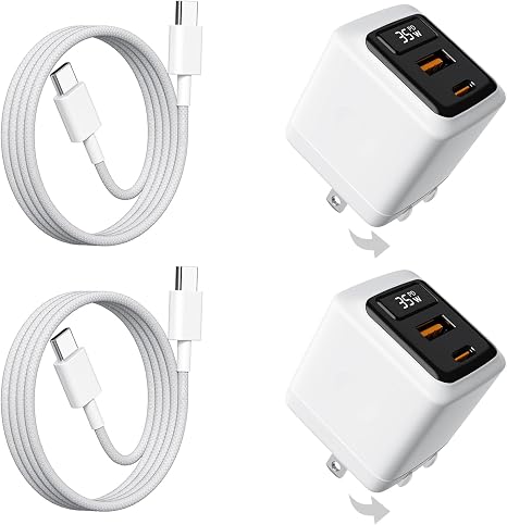 35W USB C Fast Charger 2-Pack, 2-Port Wall Charger with Cable & LED Display