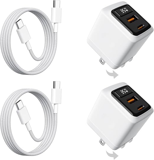 35W USB C Fast Charger 2-Pack, 2-Port Wall Charger with Cable & LED Display