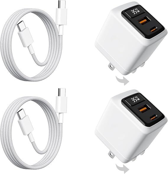 35W USB C Fast Charger 2-Pack, 2-Port Wall Charger with Cable & LED Display