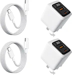 35W USB C Fast Charger 2-Pack, 2-Port Wall Charger with Cable & LED Display