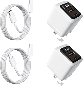 35W USB C Fast Charger 2-Pack, 2-Port Wall Charger with Cable & LED Display