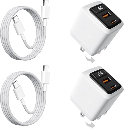 35W USB C Fast Charger 2-Pack, 2-Port Wall Charger with Cable & LED Display
