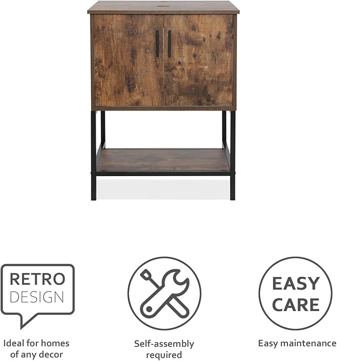 eclife 24" Bathroom Vanity Sink Combo Modern Metal Stand Cabinet W/Bottom Shelf Blue Boat Vessel Sink & Water Save Faucet & Pop Up Drain, Rustic Brown (A29BU)