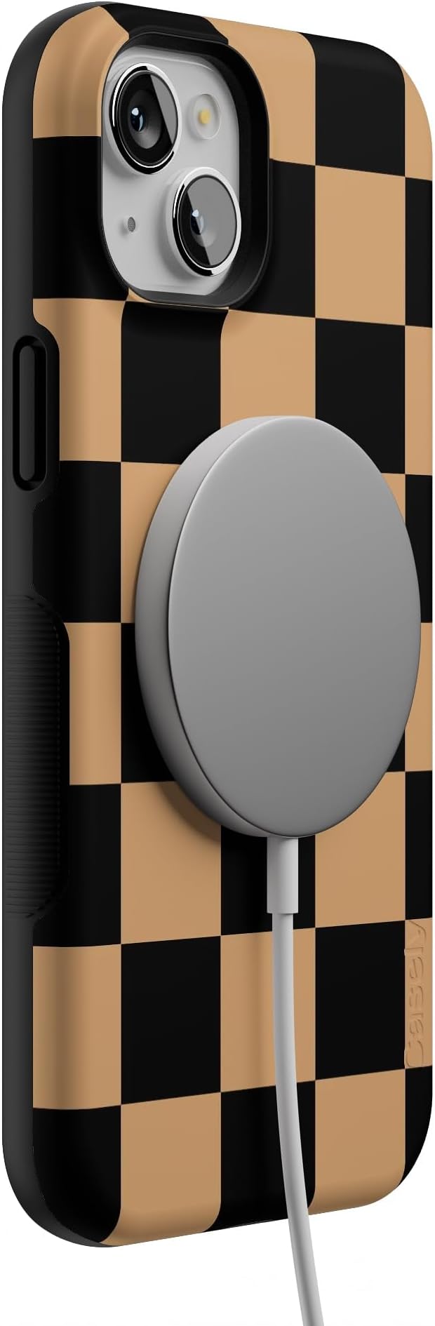 Casely iPhone 15 Plus Case | Fit Check | Black & Brown Checkerboard | Bold Protective Design | MagSafe Compatible Design