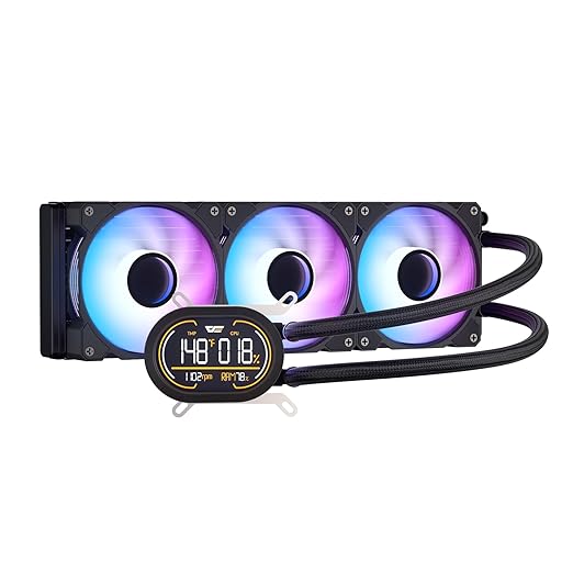 darkFlash DH360D V1.2 All-in-one Liquid CPU Cooler with Display, CPU Monitoring, ARGB Sync, PWM Fans 360mm AIO, High-Efficient CPU PC Cooler Radiator for Intel 1851/1700, AMD AM4/AM5 (Black)