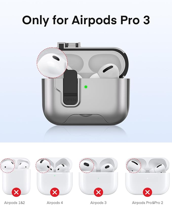 Maxjoy for AirPods Pro 3 Protective Case with Cleaning Kit, Military Hard Case with Lock Shock-Absorbing, Grey