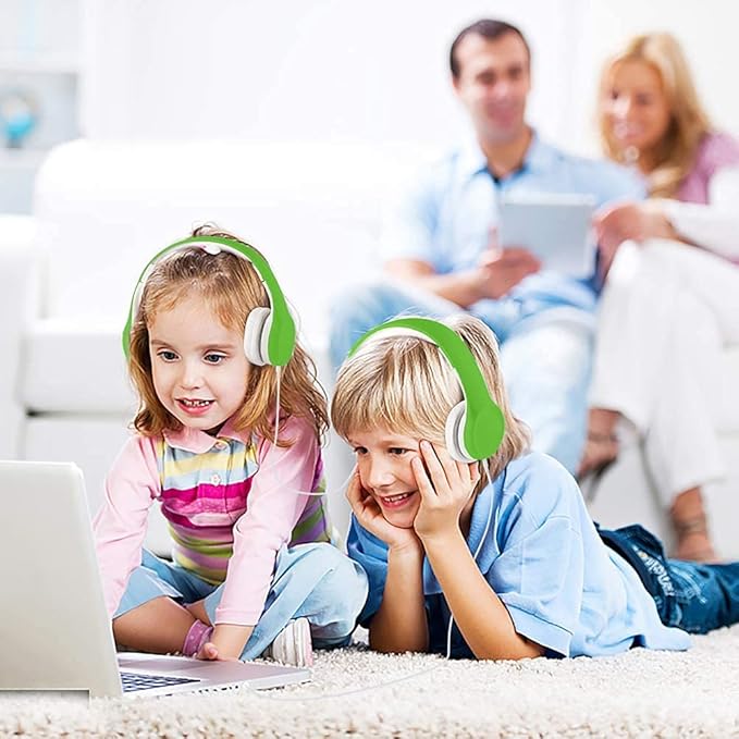 Kids Headphones with Cord, Toddler Headphones with Sharing Function, 85dB/93dB Safe Volume Limit, for Toddler Children Baby Boys Girls On-line Study, School, Travel use (Light Green)