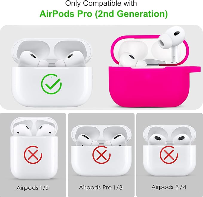 Compatible with Airpods Pro 2nd Generation Case Cover 2022, Soft Silicone Protective Cover with Bracelet Keychain for Apple Airpods Pro 2 Case for Women (Hot Pink)
