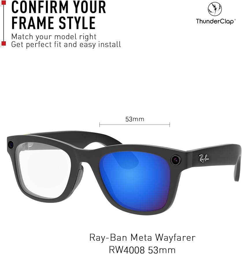 ThunderClap POLARIZED Replacement Lenses Compatible with Ray-Ban Meta Wayfarer RW4006 50mm | RW4008 53mm Smart Glasses