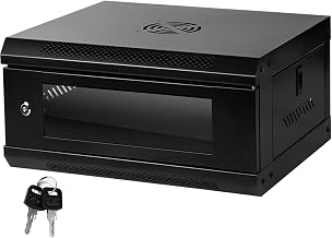 Server Rack Enclosure with Glass Door Black, Locks, & Removable Side Panels - Wall Mount IT Network Cabinet 19 Inch Rack 17.7 Inches Deep, 4U - Image 1