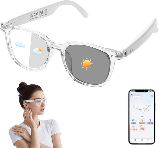AI Smart Glasses for Women Men, Clear Frame Blue Light Glasses, Real-Time Translation（160+Languages), Photo Translation, No Subscription, Bluetooth AI Translation Glasses for Business Travel-Clear