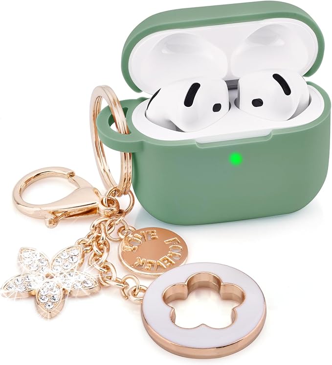Case for Apple Airpods 4 - VISOOM Airpods 4 Cases 2024 Cover Women Anti-Drop Silicone iPods 4 Earbuds Wireless Accessorie Charging Cases Girl Bling Keychain for Airpod iPods 4th Generation