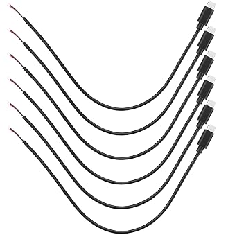 6 PCS USB Type-C Pigtail Cable Extension Power Cable USB C Pigtail 1FT 22AWG 2 Wires 5v 3a Black Power Cables Cord 2 Pin Bare Wire Open End Connector for DIY(Type C Male)