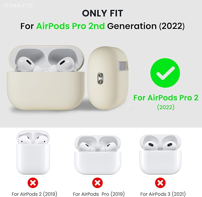 ORNARTO Compatible with AirPods Pro 2 Case 2022, Full Protective Hybrid Silicone for AirPods Pro 2nd Generation Case, Front LED Visible Skin Cover-Starlight
