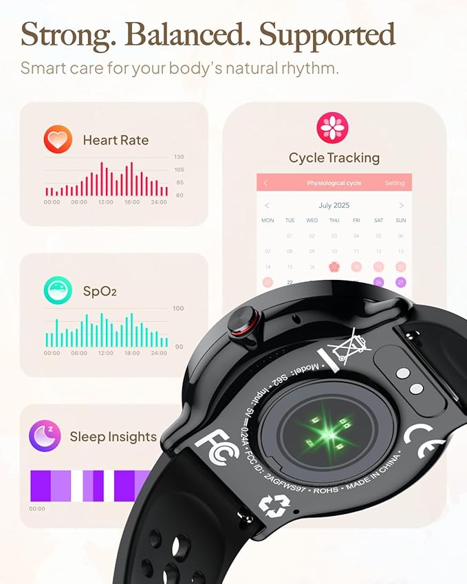 Smart Watch for Women Men, for Android iOS with Sleep & Calorie Monitor, Pedometer Fitness Tracker, Bluetooth Call, IP68 Waterproof, 112+ Sport Modes Round Face Smartwatch (Black)