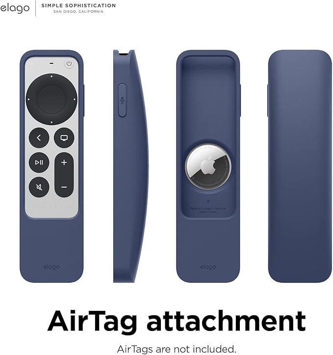 elago R5 Locator Case Compatible with 2022 Apple TV 4K Siri Remote 3rd Gen, 2021 2nd Gen and AirTag - Lanyard Included [Jean Indigo]