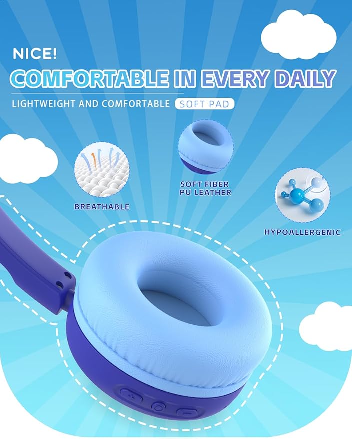 Kids Bluetooth Headphones,Toddler Headphones with Microphone,85dB Volume Limited,Bluetooth 5.3 Twistable Lightweight Kids Wireless Earphones for Boy Girl Tablet Travel School