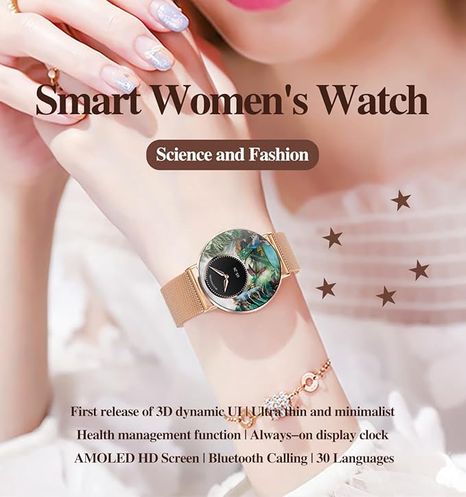 Ultra-Slim Women’s Smart Watch 41mm, All-Metal Body, 1.32" AMOLED Display, Bluetooth Calls, Health & Fitness Tracker with 150+ Sports Modes, for iPhone & Android (Silver)