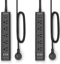10FT Long Surge Protector Power Strip-with 5 Widely Outlets and 3 USB Ports(1 USB C Port),10 Foot Extension Cord(1250W/10A),Wall Mount for Home Office,700 J,Black(2 Pack) - Image 1