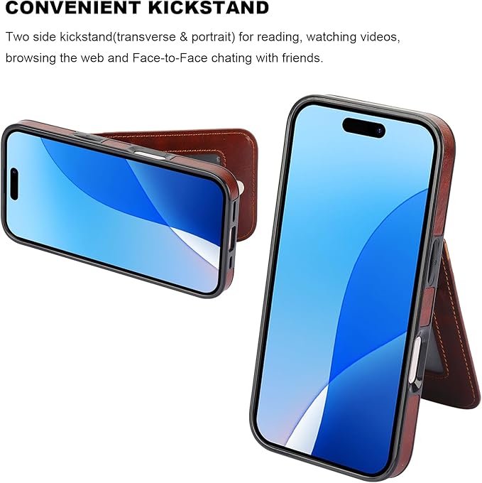 KIHUWEY for iPhone 16 Case Wallet Compatible with MagSafe Wireless Charging, Credit Card Holder, RFID Flip Leather Magnetic Clasp Kickstand Heavy Duty Protective Cover 6.1 Inch (Brown)