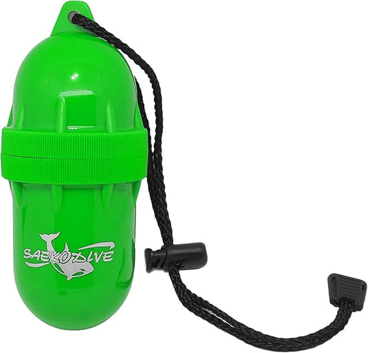 Cylinder Dry Box with Lanyard - Waterproof Container, Watertight Key Pouch Holder - For Snorkeling, Boat, Kayak, Diving, and Water Activities (Green, Small)
