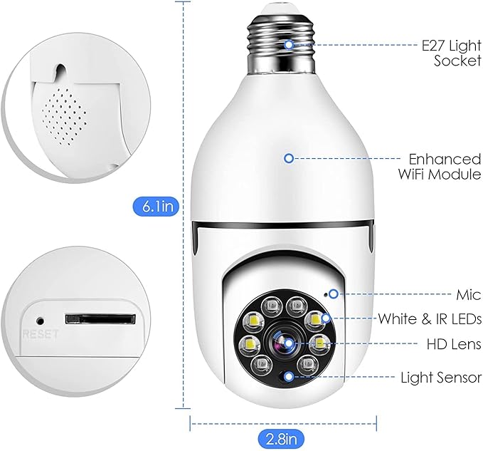 Light Bulb Security Camera, 5GHz 2.4GHz ,Degree Pan/Tilt Panoramic IP Security Camera, TUYA WiFi 1080P Smart Home Surveillance Cam with Motion Detection Alarm Night Vision Two Way Talk Indoor E27
