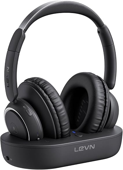 LEVN Wireless Headphones for TV Watching, TV Headphones Wireless for Seniors with Transmitter Charging Base, Hearing-impaired, No Audio Delay Bluetooth 5.2, Plug and Play, Gifts for Elderly
