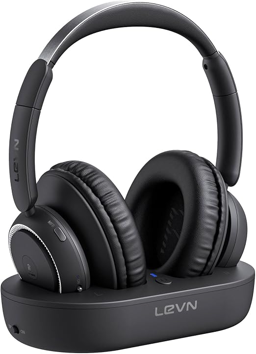 LEVN Wireless Headphones for TV Watching, TV Headphones Wireless for Seniors with Transmitter Charging Base, Hearing-impaired, No Audio Delay Bluetooth 5.2, Plug and Play, Gifts for Elderly