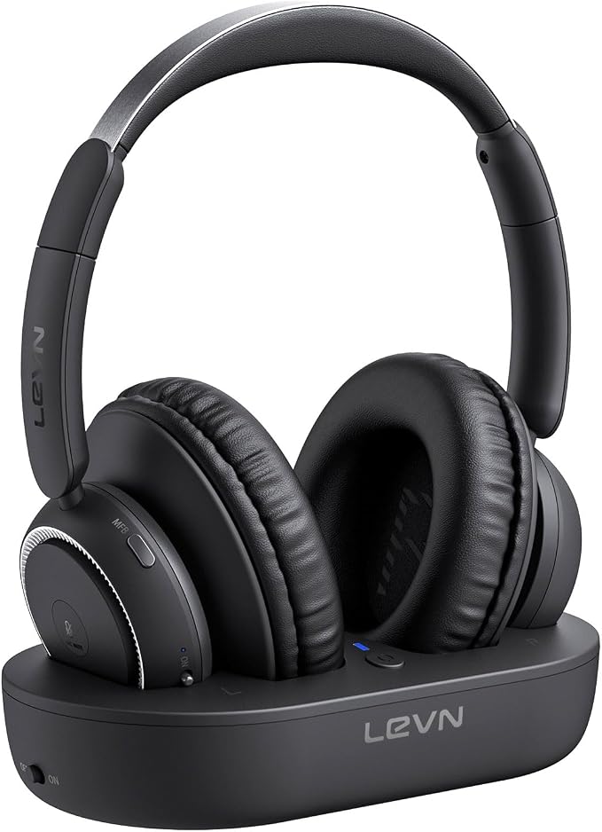LEVN Wireless Headphones for TV Watching, TV Headphones Wireless for Seniors with Transmitter Charging Base, Hearing-impaired, No Audio Delay Bluetooth 5.2, Plug and Play, Gifts for Elderly