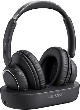 LEVN Wireless Headphones for TV Watching, TV Headphones Wireless for Seniors with Transmitter Charging Base, Hearing-impaired, No Audio Delay Bluetooth 5.2, Plug and Play, Gifts for Elderly