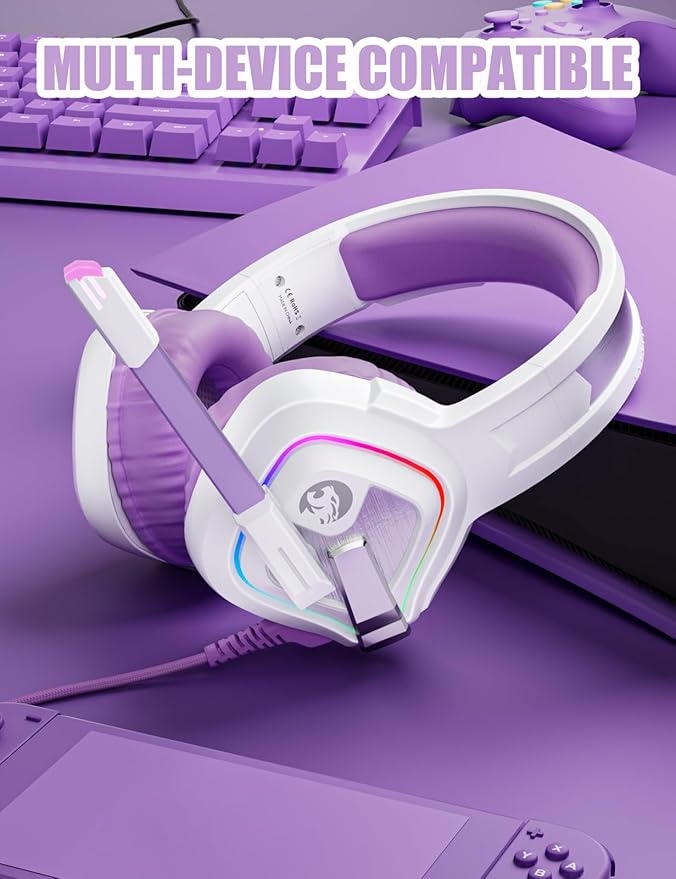 ZIUMIER Purple Gaming Headset for PC, PS4, PS5, Xbox One, Xbox Series S/X, Switch, Noise Canceling Microphone, Stereo Surround Sound, 3.5mm Wired Gaming Headphones
