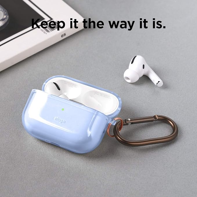 elago Compatible with AirPods Pro Case Clear - High Rating, TPU Transparent Shockproof, Protective Case Cover with Keychain, Gel Tape Included, Wireless Charging [Aqua Blue]
