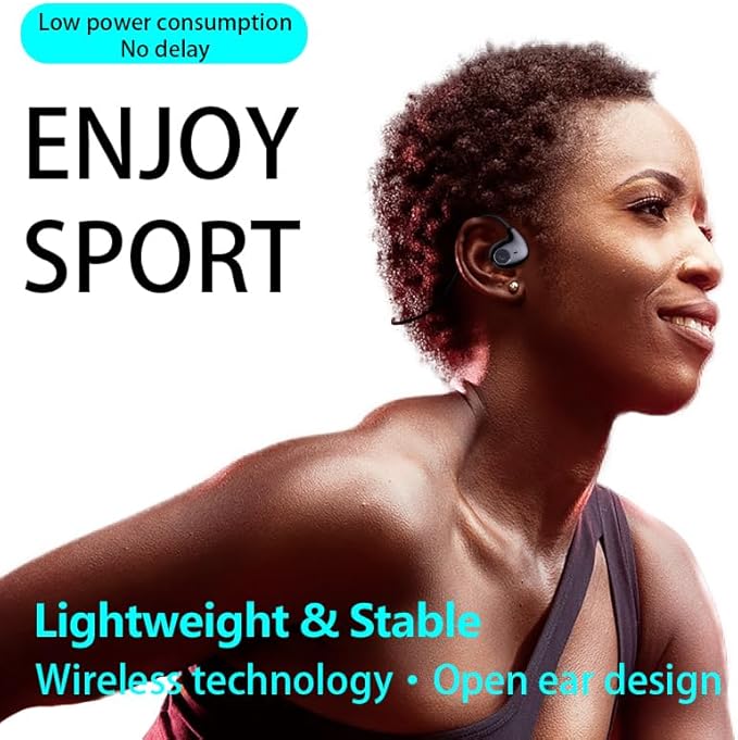 Open Ear Headphones Wireless Bluetooth, Air Conduction Headset Wireless Earbuds, Sports Headphones with HD Stereo Sound, Secure Fit Earhooks, 24H Playtime, Calling for Gym(Black)