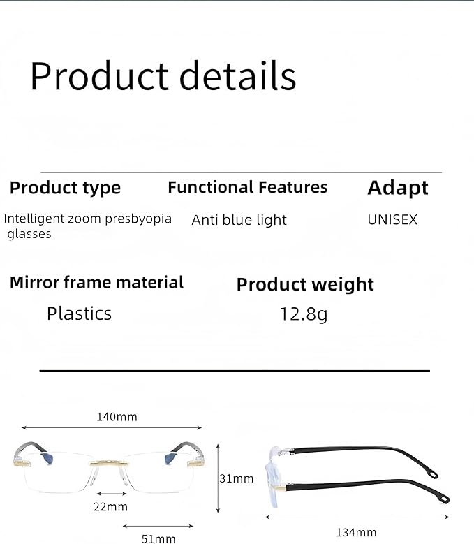 Auto Focus Glasses，Anti-Blue Light Automatic Zoom Reading Intelligent Presbyopia Glass，Self Adjusting clarity glasses。