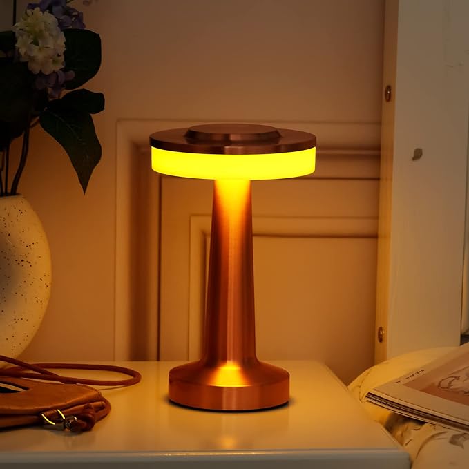 VIHOSE 8 Pcs Cordless Table Lamps LED Portable Rechargeable Table Lamp with Touch Sensor 3 Color Dimming up to 15 Hours Battery Desk Light for Restaurant Nursery Living Room (Rose Gold)