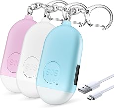 Personal Safety Alarm - 3-Pack - Rechargeable - Strobe LED Flashlight - SOS Emergency Loud Siren - Self-Defense Keychain - for Women, Students, Children, Seniors (White, Pink, Blue) - Image 1