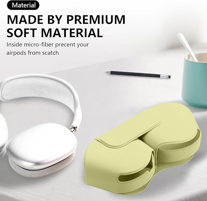 Maxjoy for Apple Airpods Max Smart Case Cover, Soft PU Leather Protective Cover Accessories for Airpod Max with Sleep Mode, Anti-Dust Travel Carrying Case for Airpods Pro Max Headphones, Light Yellow