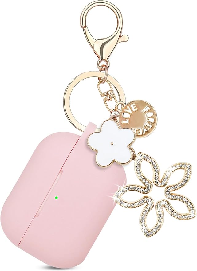 Compatible with AirPods Pro 2nd Generation Case with Cleaner Kit, Silicone Protective Case for Apple AirPod Pro 2nd/1st Earbuds Wireless Charging Cases with Bling Keychain (Pink)