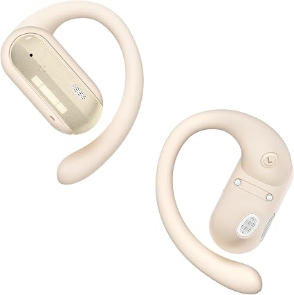 TAGRY Open Ear Headphones Wireless Earbuds 40HRS Playtime Fast Charging Headphone Digital Display Earphones with Ergonomic Earhook IPX7 Waterproof Ear Buds for Running Workout Beige