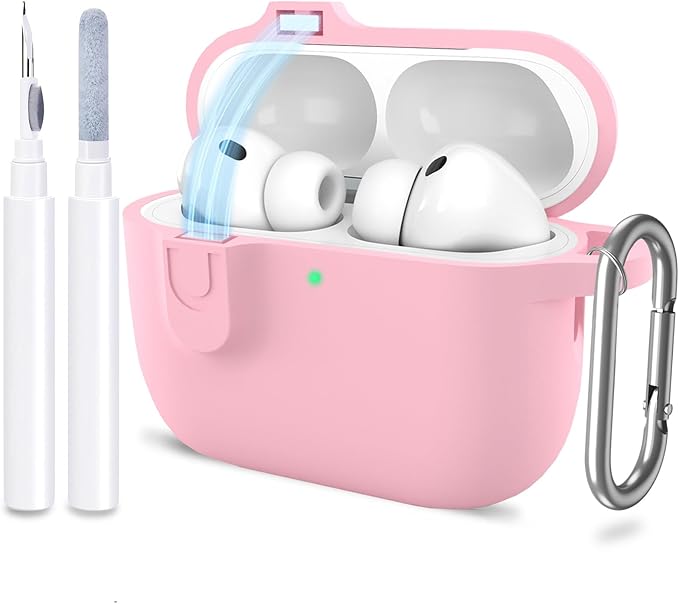 ATUAT for AirPods Pro 3 Case with Magnetic Lid Lock, Protective Soft Silicone Cover with Keychain Cleaner Kit for Women Men for Apple AirPods Pro 3rd Generation(2025), Front LED Visible, Pink
