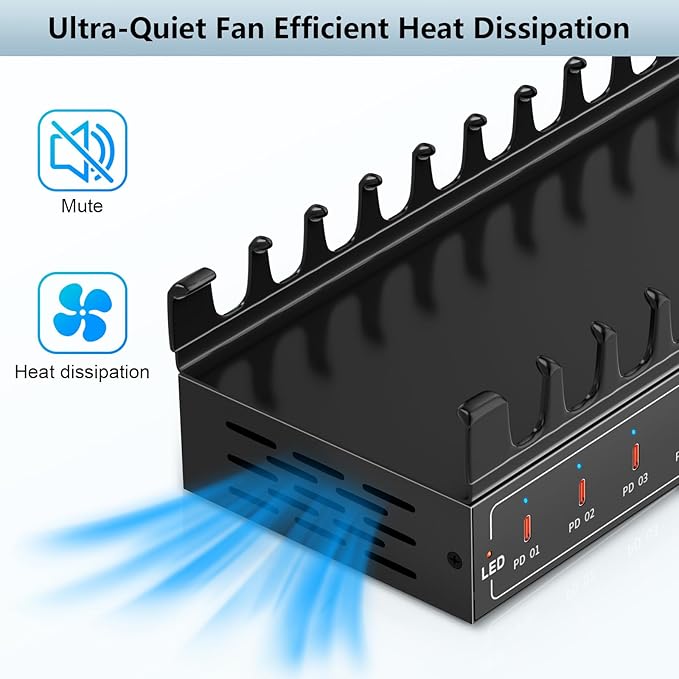 200W USB C Charging Station,Charger with 10 PD Ports, Stations for MacBook, iPhone, Android Cell Phone, iPad, Tablet, Family Multi-Device Organizer Charging Dock