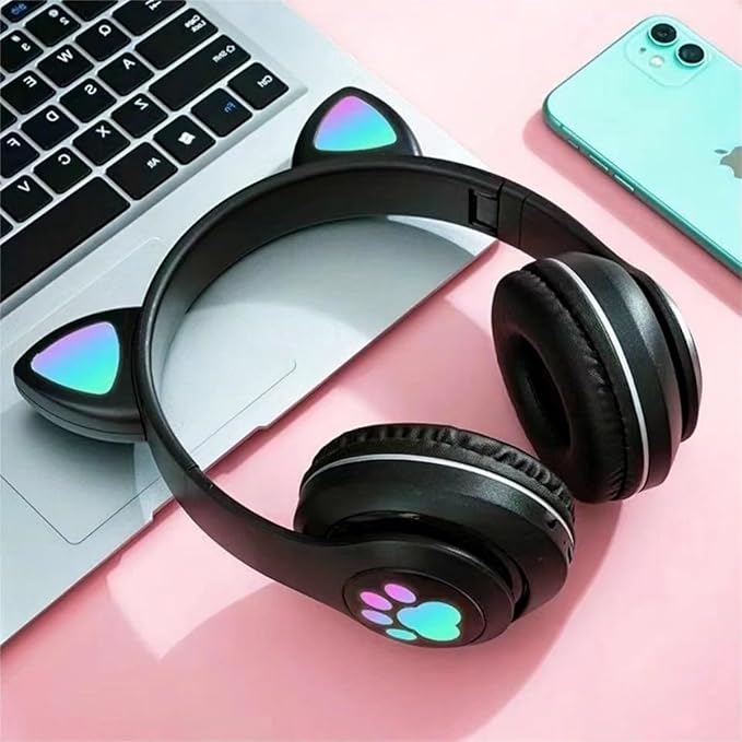 Kids Bluetooth Headphones, Foldable Wireless Headset for Kids, Bluetooth 5.3 Over-Ear Headphones with Mic, LED Lights Up,85dB Volume Limited,Girls Boys Wireless Headphones for Travel iPad Tablet