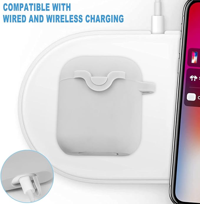 Secure Lock Silicone Case Compatible with AirPods Case 1 & 2 with Bling Keychain, Soft Protective Earpod Case Cover Earbuds Cases Women Girls for Apple Air Pod 2 Case - Grey