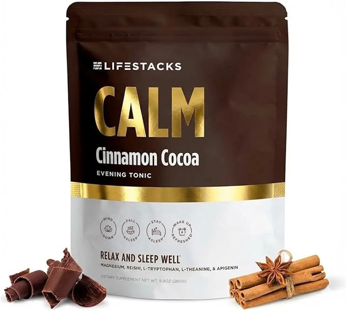 Calm Evening Tonic Sleep Powder - Cinnamon‑Cocoa Nighttime Superfood Drink Mix - Magnesium, L‑Theanine, Reishi Mushroom & L‑Tryptophan for Deep Sleep & Recovery, No Grogginess - 20 Servings