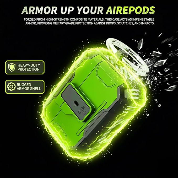 for AirPods Pro 3 Case, Secure Lock Magnetic Lid Cover with Keychain, Military Grade Shockproof Protective Case for Airpods Pro 3rd Generation, Wireless Charging & Front LED Visible,Green