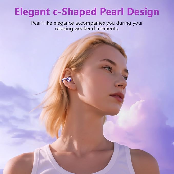 Clip on Headphones,Open Bluetooth 5.4 Earbuds with LED Digital Display Built-in Mic IPX7 Waterproof 50H Playback Sports Bone Conduction Earphones Suitable for Small Ears and Eyeglass Wearers (Purple)4