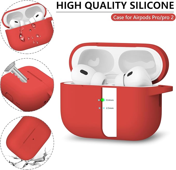 Ljusmicker for AirPods Pro Case Cover with Cleaner Kit,Soft Silicone Protective Case for Apple AirPods Pro 2nd/1st Generation Case for Women Men,AirPods Pro Case Accessories with Keychain-Red