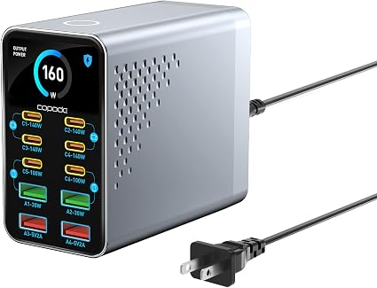 160W Max 10-Port GaN USB C Charger Block, for MacBook Pro, Laptop Charger