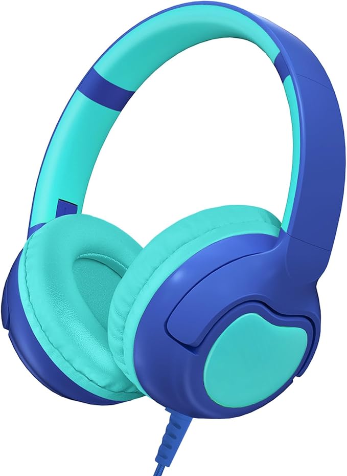 ZIHNIC Wired Kids Headphones, Safe 85dB Volume Limit for Boys & Girls, Comfortable Earpads, Foldable Design for School, Tablets, and Travel-Blue