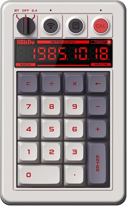 8BitDo Retro 18 Mechanical Numpad, Supports Calculator Mode, Bluetooth/2.4G/Wired Numpad for Windows and Android - N Edition